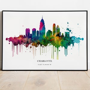 Charlotte Watercolour Skyline Print Charlotte Cityscape Charlotte Home Décor Art Print Wall Art Charlotte Print Charlotte Watercolour Art