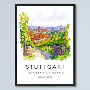 Stuttgart Watercolor Poster Stuttgart Germany Travel Print Wall Art Stuttgart Home Decor Stuttgart Gift Art Lovers Germany Art Stuttgart