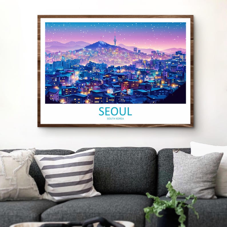 Seoul Sydkorea Landskap Resa Poster Scenisk Stadssilhuett Väggkonst Historiska Palats Tryck Asien Dekor Vacker Seoul Konstverk bild 7