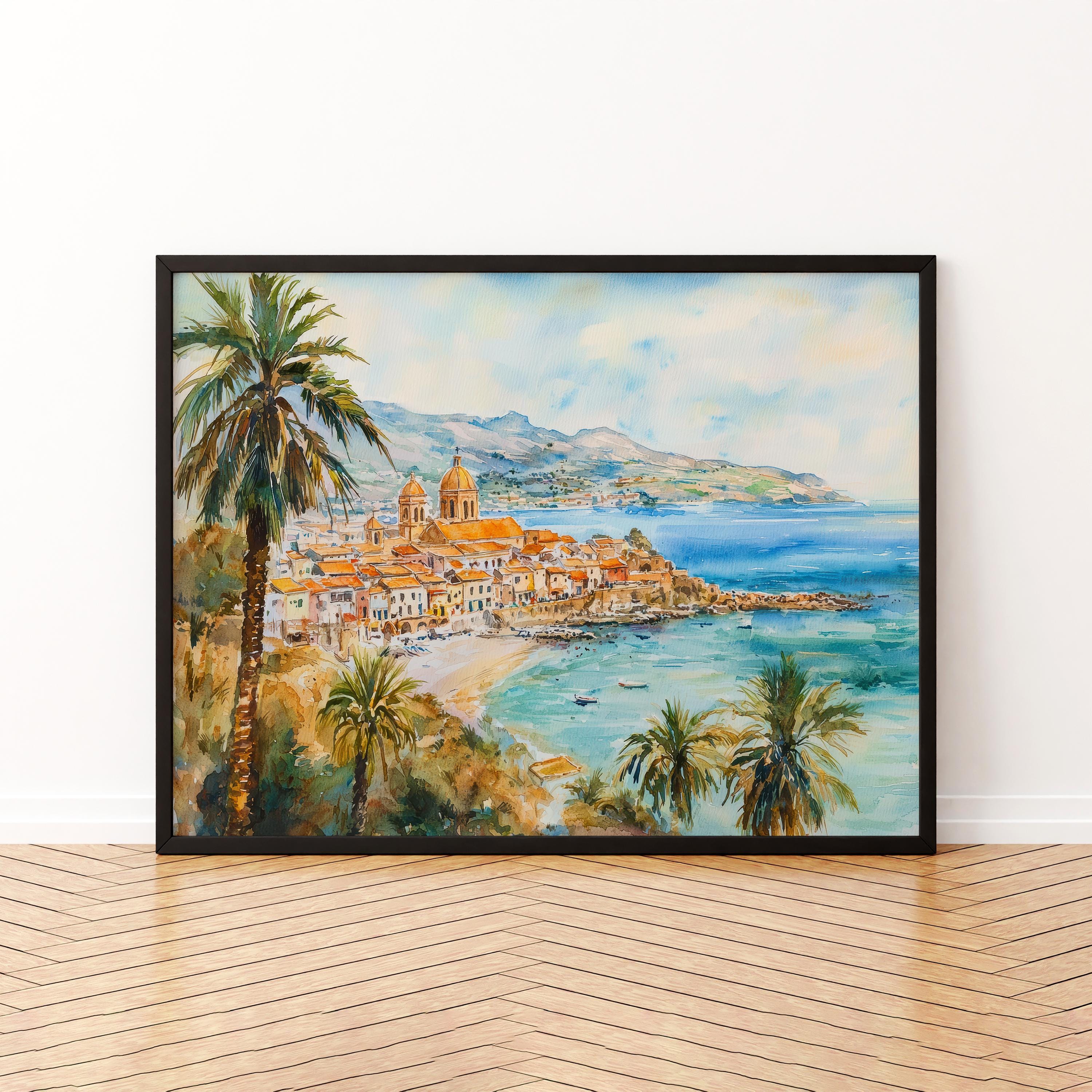 Sicily Watercolor Poster Landscape Wall Art Sicily Wall Hanging