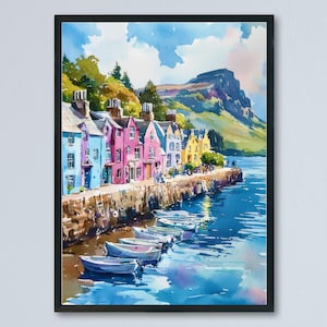 Portree watercolor poster Wall Art Portree Wall Hanging Home Décor Portree Gift Art Lovers Scotland Art Lover Gift Scotland wall art