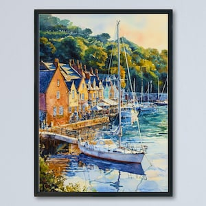 Dartmouth Watercolor Poster Dartmouth Travel Print Devon England Wall Art Coastal Town Decor River Dart Landscape Seaside Scene Print