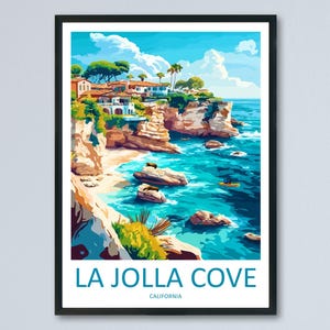 La Jolla Cove Travel Poster California Wall Art Coastal View Print Ocean Cliff Illustration San Diego Decor La Jolla Gift Souvenir