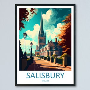 Impresión de viaje de Salisbury Arte de pared Colgante de pared de Salisbury Decoración del hogar Regalo de Salisbury Amantes del arte Regalo para amantes del arte de Inglaterra Recuerdo de viaje de Salisbury