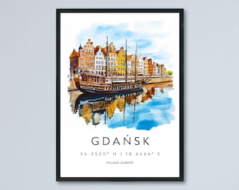 Gdańsk Watercolor Poster Wall Art Gdańsk Wall Hanging Home Décor Gdańsk Gift Art Lovers Poland Art Lover Gift