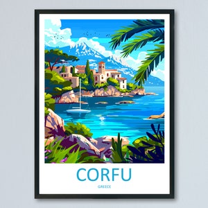 Corfu reisafdruk muurkunst Corfu Griekenland muur hangend woondecoratie Corfu cadeau kunstliefhebbers muurkunst print Corfu muur decor Griekenland poster