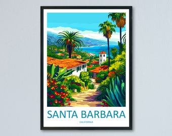 Impresión de viaje de Santa Bárbara, arte de pared, colgante de pared de Santa Bárbara, decoración del hogar, regalo de Santa Bárbara, amantes del arte, regalo para amantes del arte de California