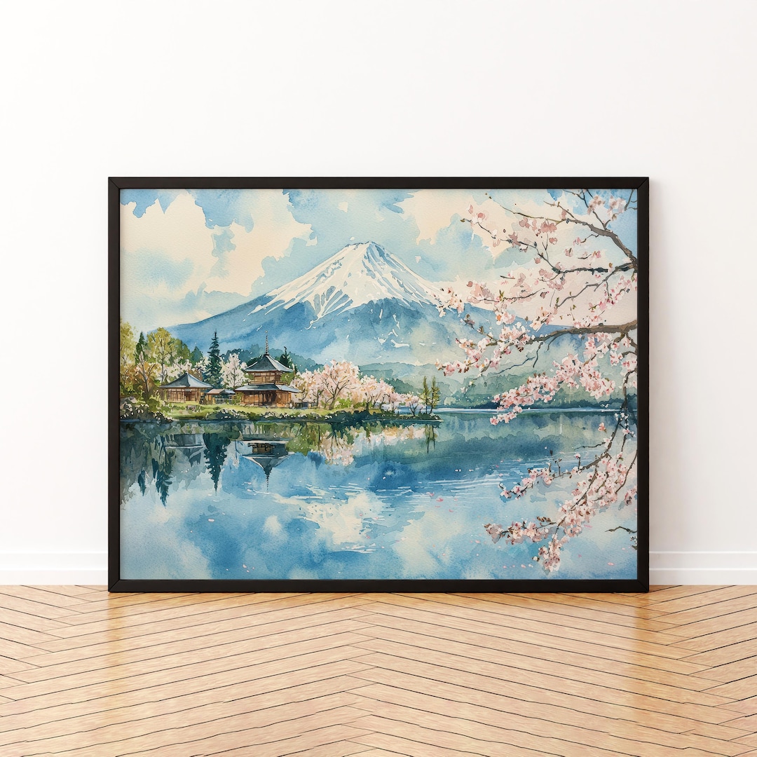 Mount Fuji Watercolor Poster Landscape Wall Art Mount Fuji Wall Hanging ...