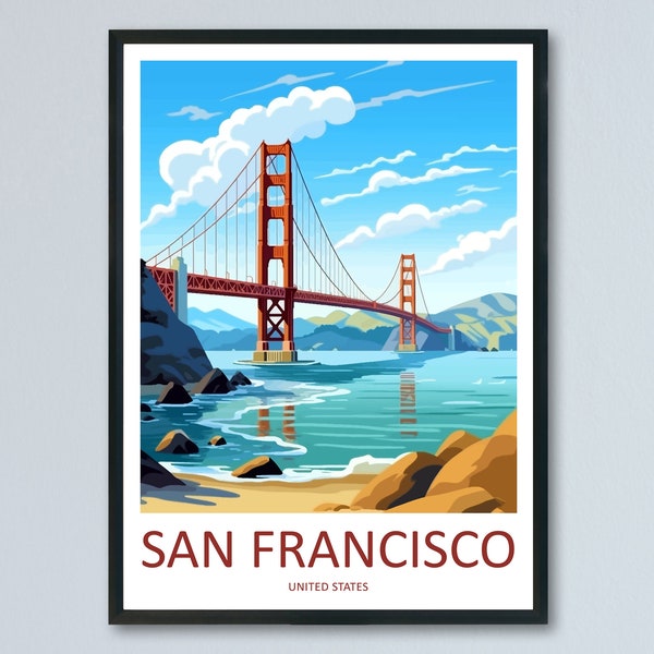 San Francisco Golden Gate Travel Print Wandkunst San Francisco Wandbehang Wohndekor San Francisco Geschenk Kunstliebhaber Kalifornien Kunstliebhaber