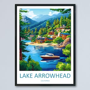 Lake Arrowhead Travel Poster California Wall Art Mountain Lake Print Pine Forest View Illustration Nature Decor Gift Souvenir