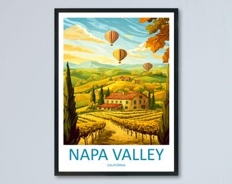 Napa Valley Travel Poster California Wall Art Vineyard Landscape Print Wine Country Illustration Napa Decor Gift Souvenir Scene