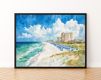 Destin Florida Watercolor Poster Destin Travel Print Gulf Coast Painting Emerald Coast Beach Wall Art USA Souvenir