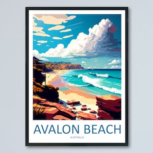 Stampa da parete con motivo di viaggio ad Avalon Beach, decorazione da parete ad Avalon Beach, regalo per gli amanti dell&#39;arte, decorazione da parete per la casa, stampa da viaggio in Australia