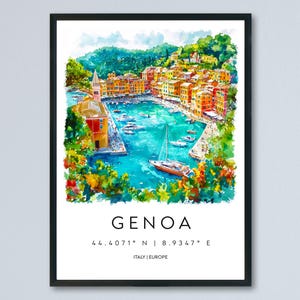 Genoa Watercolor Poster Genoa Italy Travel Print Wall Art Genoa Home Decor Genoa Gift Art Lovers Italy Art Genoa Port Cityscape