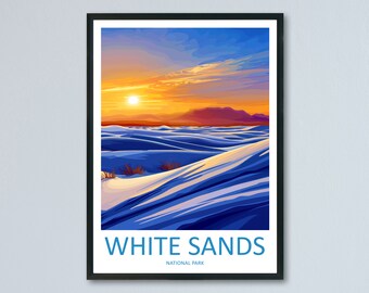 Impresión de viaje del Parque Nacional White Sands, arte de pared, colgante de pared del Parque Nacional White Sands, decoración del hogar, póster de regalo artístico del Parque Nacional White Sands