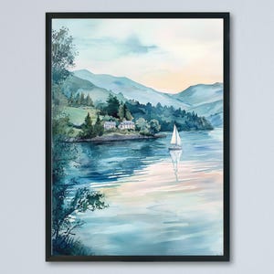 Póster de acuarela de Windermere. Impresión de viaje de Windermere. Arte del Distrito de los Lagos de Windermere. Decoración natural de Windermere.
