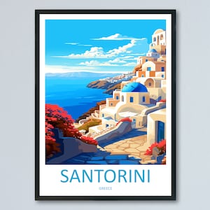 Santorini Reise-Druck Wandkunst Santorini Griechenland Wandbehang Dekoration Santorini Geschenk Kunstliebhaber Wandkunst Santorini griechischen Print