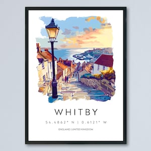 Whitby Watercolor Poster Whitby England Travel Print Wall Art Whitby Home Decor Whitby Gift Art Lovers UK Coastal Town