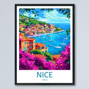 Bonita impresión de viaje, arte mural de Francia, póster de la Riviera Francesa, decoración costera, regalo para amantes de la playa, arte paisajístico mediterráneo.
