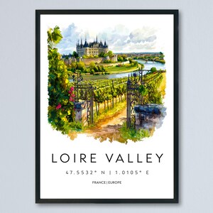 Loire Valley Watercolor Poster Loire Valley Wall Art Loire Valley Travel Print Loire Decor Loire France Painting Travel Poster