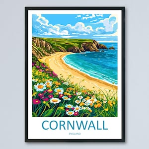 Cornwall Travel Print UK Wall Art Coastal Landscape Poster Seaside Decor Gift for Beach Lover British Nature Art Print