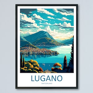 Impresión de viaje de Lugano Arte de pared Colgante de pared de Lugano Decoración del hogar Regalo de Lugano Amantes del arte Regalo para amantes del arte de Suiza Arte de viaje de Lugano