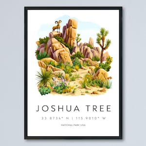 Póster de acuarela de árbol de Josué, impresión de viaje de árbol de Josué, arte de pared de California, decoración de paisaje desértico, impresión de naturaleza con escena de árbol de Josué