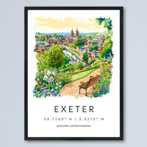 Exeter Watercolor Poster Exeter Travel Print Exeter Wall Art Historic City Painting Exeter Souvenir Devon Decor