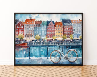コペンハーゲン 水彩画 ポスター 風景画 壁掛け アート コペンハーゲン 壁掛け ホームデコレーション コペンハーゲン ギフト アート愛好家 デンマーク 壁掛けアート