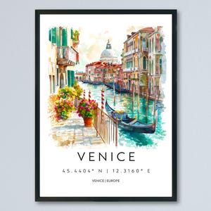 Póster de acuarela de Venecia, impresión de viaje de Venecia, arte mural de Venecia, pintura del paisaje urbano de Venecia, recuerdo de Venecia, decoración del hogar de Italia