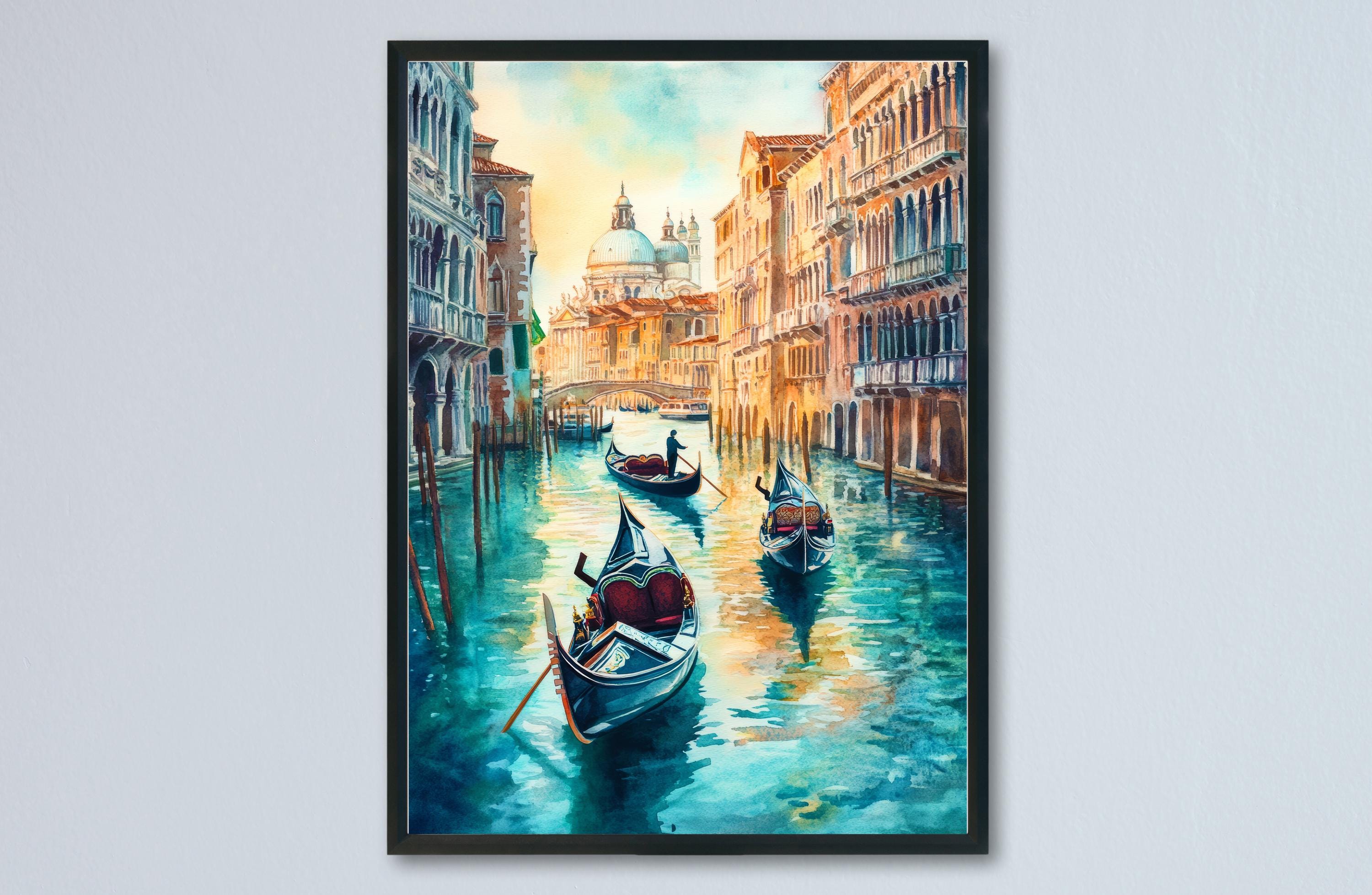 ヴェネツィアの水彩画 ポスター 額装 大きめのアート作品 ヴェネツィアの水彩画ポスター 壁アート ヴェネツィア 壁掛け ホーム