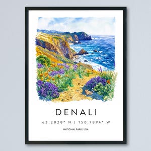 Denali Watercolor Poster Denali Travel Print Alaska Wall Art Denali National Park Decor Mountain Scene Wilderness Landscape Nature Print