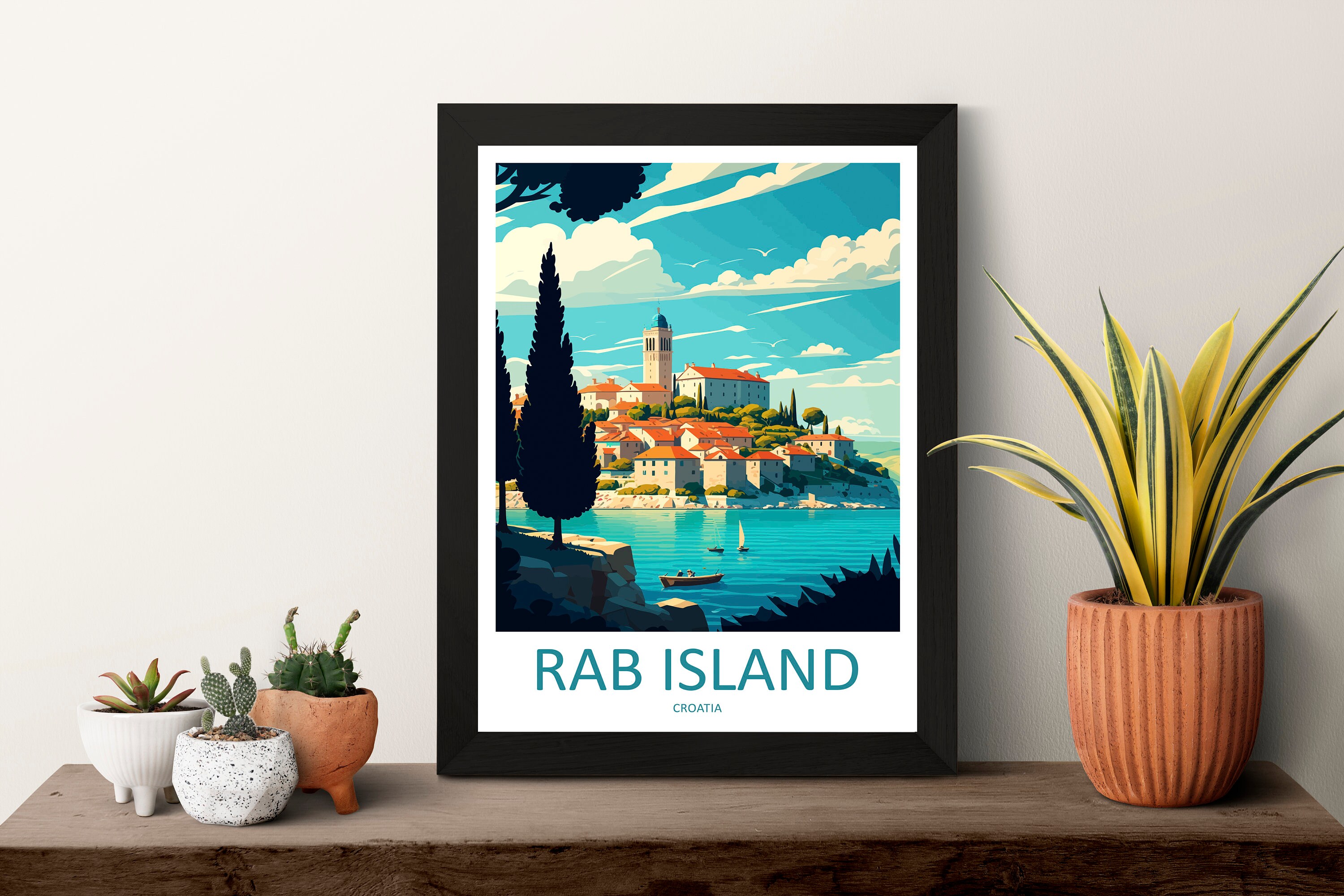 Discover Rab Island Croatie Paysage Voyage Vintage Poster