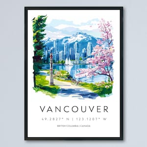 Vancouver Watercolor Poster Vancouver Travel Print Vancouver Wall Art Vancouver Cityscape Painting Vancouver Souvenir Canada Decor