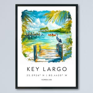 Key Largo Watercolor Poster Key Largo Travel Print Florida Wall Art Key Largo Decor Island Coast Scene Tropical Ocean Sunset Landscape