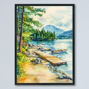 Lake George Watercolor Poster Lake George Travel Print Lake George New York Wall Art Adirondack Decor Upstate NY Nature Landscape Print