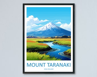 Mount Taranaki Travel Poster, New Zealand Egmont Wall Art, Mount