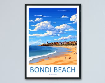 Impresión de viaje de Bondi Beach, arte de pared, colgante de pared de Bondi Beach, decoración del hogar, regalo de Bondi Beach, arte de pared para amantes del arte, póster de Australia, regalo decorativo
