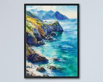 Póster de acuarela del Parque Nacional de las Islas del Canal, Islas del Canal, California, Impresión de viaje, Arte de pared, Decoración del hogar de las Islas del Canal