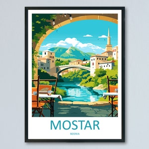 Impresión de viaje de Mostar Mostar Bosnia Decoración del hogar Impresión artística de Mostar Impresión de habitación de la ciudad de Herzegovina para el puente Stari Most Koski Mehmed-Pasha Arte de regalo