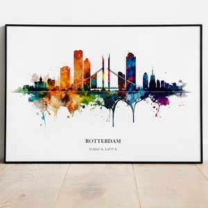 Rotterdam Watercolour Skyline Print Rotterdam Cityscape Rotterdam Home Décor Art Print Wall Art Rotterdam Print Rotterdam Watercolor Skyline