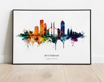 Rotterdam Watercolour Skyline Print Rotterdam Cityscape Rotterdam Home Décor Art Print Wall Art Rotterdam Print Rotterdam Watercolor Skyline