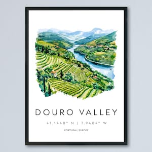 Póster de acuarela del Valle del Duero, arte mural, decoración de pared del Valle del Duero, decoración del hogar, regalo del Valle del Duero, regalo para amantes del arte de Portugal, impresión de recuerdo de viaje