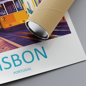 May include: A colorful illustration of a yellow tram in Lisbon, Portugal. The text "LISBON" and "PORTUGAL" is printed below the image.