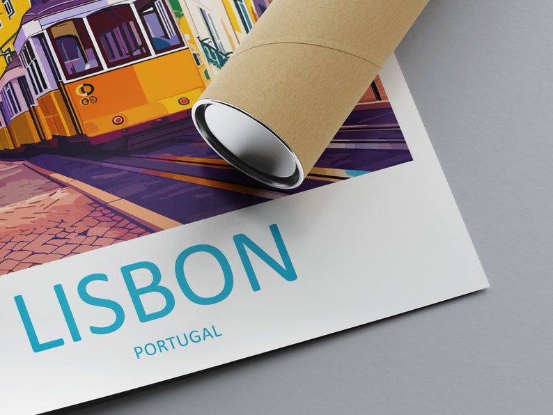 May include: A colorful illustration of a yellow tram in Lisbon, Portugal. The text "LISBON" and "PORTUGAL" is printed below the image.
