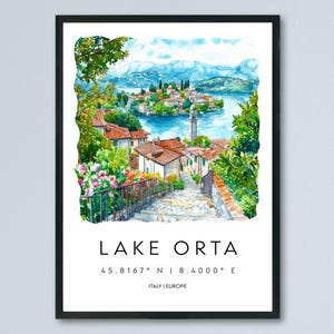 Lake Orta Watercolor Poster Lake Orta Italy Travel Print Wall Art Lake Orta Home Decor Lake Orta Gift Art Lovers Italy Art Lake Orta