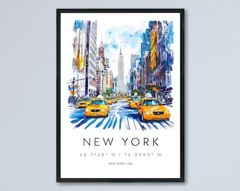 New York Watercolor Poster Wall Art New York Wall Hanging Home Décor New York Gift Art Lovers United States Wall Art