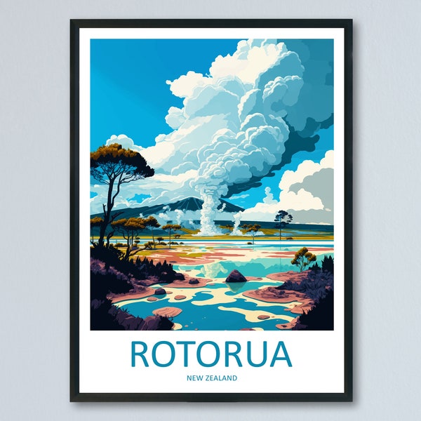 Rotorua Reise Druck Wandkunst Rotorua Wandbehang Wohndekor Rotorua Geschenk Kunstliebhaber Neuseeland Kunstliebhaber Geschenk Druck Rotorua Wandkunst