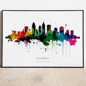 San Diego Watercolour Skyline Print San Diego Cityscape San Diego Home Décor Art Print Wall Art San Diego Print San Diego Watercolor Skyline