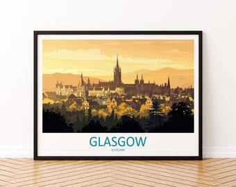 Glasgow Scotland Landscape Travel Poster Scenic City Wall Art UK Architecture Print European Decor Modern Glasgow Cityscape Artwork